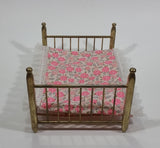 Vintage Brass Metal Doll House Bed Miniature With Thin Pink and White Mattress - Made in Taiwan - Treasure Valley Antiques & Collectibles