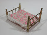 Vintage Brass Metal Doll House Bed Miniature With Thin Pink and White Mattress - Made in Taiwan - Treasure Valley Antiques & Collectibles