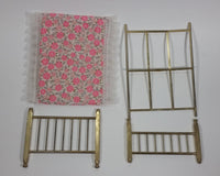 Vintage Brass Metal Doll House Bed Miniature With Thin Pink and White Mattress - Made in Taiwan - Treasure Valley Antiques & Collectibles