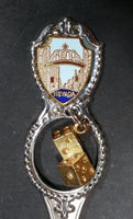 Reno Nevada Enamel 3D Gold Tone Casino Dice Hanging Charm Souvenir Spoon Travel Collectible - Treasure Valley Antiques & Collectibles