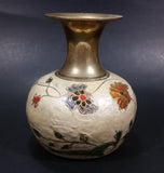 Vintage Asian Hand Painted Flowers Floral Cloisonne Brass and Enamel 5" Vase - Treasure Valley Antiques & Collectibles