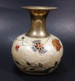Vintage Asian Hand Painted Flowers Floral Cloisonne Brass and Enamel 5" Vase - Treasure Valley Antiques & Collectibles