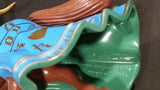 1997 Britains Die Cast Jousting Medieval Knight on Blue Draped Brown Horse Figure - Jousting stick broken off - Treasure Valley Antiques & Collectibles