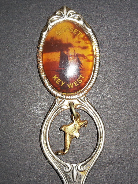 Vintage Keywest, Florida Dolphin Charm Sailboat w/ Sunset Collectible Spoon