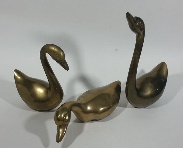 Set of 3 Brass Swan Bird Figurines Decorative Sculptures Made in Korea - Treasure Valley Antiques & Collectibles