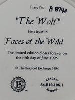 1994 Bradford Exchange "The Wolf" First Issue in "Faces of the Wild" 3D Decorative Collector Plate Hanging with Certificate of Authenticity