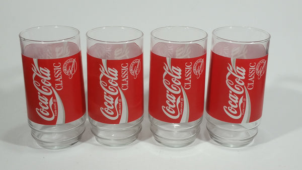 Set of 4 Collectible Coca-Cola Classic Formula Coke Cola Soda Pop Red 6" Tall Glass Cups - Treasure Valley Antiques & Collectibles