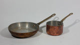 Antique Set of 2 Copper Kitchen Cookware Forged Riveted Brass Handle 5.5" Pan 3" Pot