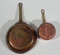 Antique Set of 2 Copper Kitchen Cookware Forged Riveted Brass Handle 5.5" Pan 3" Pot