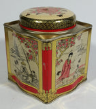 Chung Nam Tea Co. Ltd. Chinese Tea Pu Li Tea Red and Gold Scenic Butterfly Metal Tin Container - Treasure Valley Antiques & Collectibles