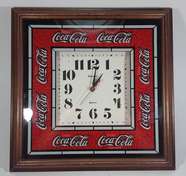 Vintage Enjoy Coca-Cola Coke Soda Pop Wooden Framed Glass Front Hannover Quartz Clock - Battery Operated - Treasure Valley Antiques & Collectibles