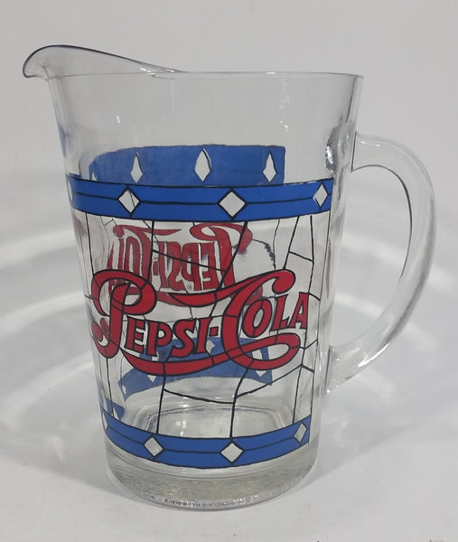 Pepsi-Cola Soda Pop Drink Blue and Red Stained Glass Clear Pitcher Beverage Collectible - Treasure Valley Antiques & Collectibles