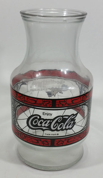 Vintage 1970s Godfather's Pizza Coca-Cola Coke Soda Pop Red Black Stained Glass Style Carafe Juice Decanter