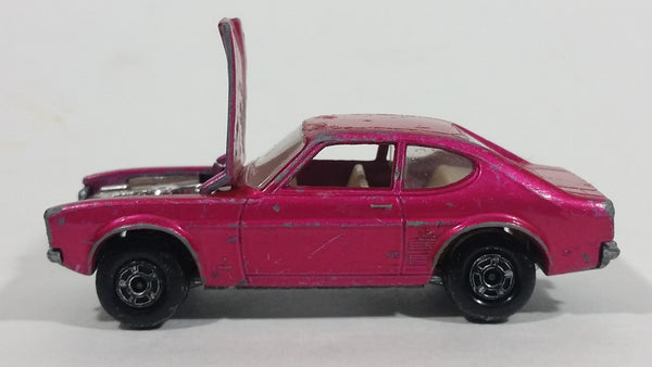 Vintage 1970 Lesney Products Matchbox Superfast Ford Capri Magenta Pink No. 54 Die Cast Toy Car Vehicle with Opening Hood