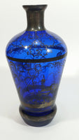 Antique 19th Century Cobalt Blue Decanter set with Decorative Silver Motif