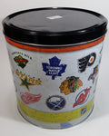 2011 NHL Ice Hockey Team Logos Popcorn Expressions 9 1/2" Tall Round Metal Canister - Empty