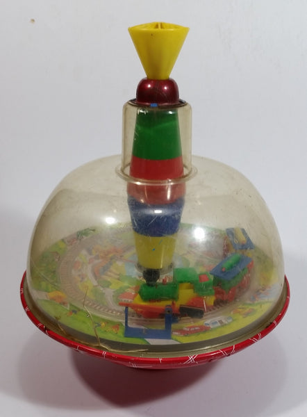 Vintage LBZ Tin Domed Spinning Top Toy Train Theme West Germany (Needs TLC)