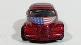 2002 Hot Wheels Star Spangled Chrysler Pronto Red USA Flag Draped Die Cast Toy Car Vehicle