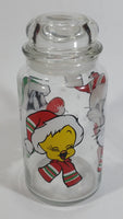 1994 Warner Bros. Looney Tunes Bugs Bunny, Tweety Bird, Sylvester The Cat Cartoon Characters Christmas Themed Glass Jar With Lid - Treasure Valley Antiques & Collectibles