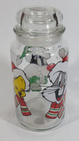 1994 Warner Bros. Looney Tunes Bugs Bunny, Tweety Bird, Sylvester The Cat Cartoon Characters Christmas Themed Glass Jar With Lid - Treasure Valley Antiques & Collectibles