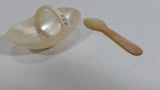 Very Pretty Carved Mother of Pearl Small Caviar Basket Holder with Spoon