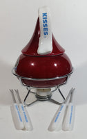 2007 Hershey's Kisses 100th Anniversary Dark Red Ceramic Lidded Chocolate Kiss Drop Shaped Lidded Fondue Dish with Stand Candle and 4 Serving Fork Sticks