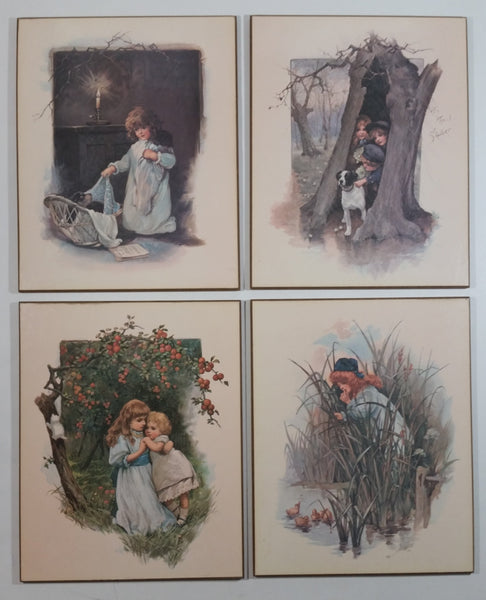 Rare Vintage Scafa Tornabene "An April Shower" and other Scafa Tornabene Prints Wooden Wall Plaques Set of 4