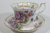 Vintage 1970s Royal Albert Flower of the Month Series September Michaelmas Daisy Bone China Tea Cup & Saucer Set