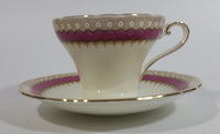 Antique c. 1934 Aynsley Bone China Maroon Red and Gold Floral Tea Cup & Saucer Set - Rare Mixed Flower Pattern