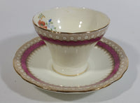 Antique c. 1934 Aynsley Bone China Maroon Red and Gold Floral Tea Cup & Saucer Set - Rare Mixed Flower Pattern