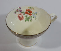 Antique c. 1934 Aynsley Bone China Maroon Red and Gold Floral Tea Cup & Saucer Set - Rare Mixed Flower Pattern