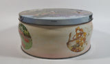 Vintage Pretty "English Garden" Flower Garden Themed Round Pink Tin Metal Container