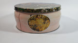 Vintage Pretty "English Garden" Flower Garden Themed Round Pink Tin Metal Container