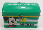 Rare Vintage 1970s Melody Disney Mickey Mouse Green and White Tin Metal Coin Bank