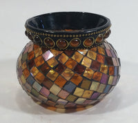 Retired Partylite Global Fusion Mosaic Orange, Pink, Purple, Amber Reflective Glass Tealight Candle Holder - Treasure Valley Antiques & Collectibles