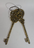 Large 12" Very Heavy Metal Gold Brass Look Skeleton Keys on Large Key Ring Hoop Wall Decor