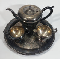 Antique Viking Plate Silver E.P. Copper Tea Serving Set with Tray, Teapot, Creamer and Sugar - 4 Piece Set - Made in Canada