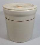 Cream White with Thin Brown Stripe 6 1/2" Tall Ceramic Crock Pot with Lid