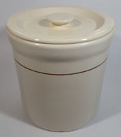 Cream White with Thin Brown Stripe 6 1/2" Tall Ceramic Crock Pot with Lid