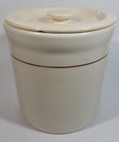 Cream White with Thin Brown Stripe 6 1/2" Tall Ceramic Crock Pot with Lid