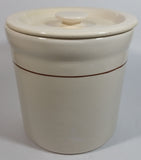 Cream White with Thin Brown Stripe 6 1/2" Tall Ceramic Crock Pot with Lid