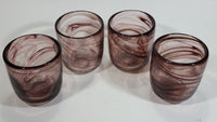 Set of 4 Amethyst Purple Swirl Heavy Art Glass Cups