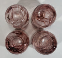 Set of 4 Amethyst Purple Swirl Heavy Art Glass Cups