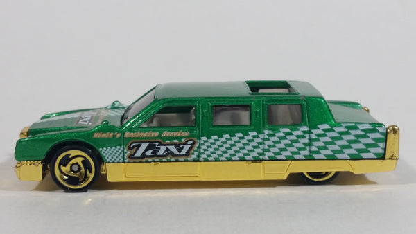 2001 Hot Wheels Turbo Taxi Limozeen Metallic Green Gold Die Cast Toy Car Limousine Limo Vehicle