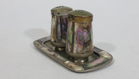 Vintage Mother of Pearl and Metal Salt and Pepper Shakers with Tray