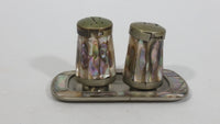 Vintage Mother of Pearl and Metal Salt and Pepper Shakers with Tray