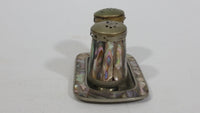 Vintage Mother of Pearl and Metal Salt and Pepper Shakers with Tray