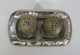 Vintage Mother of Pearl and Metal Salt and Pepper Shakers with Tray