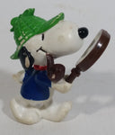 Vintage United Features Peanuts Snoopy Detective Sleuth Holding A Magnifying Glass PVC Toy Figure Made in Hong Kong