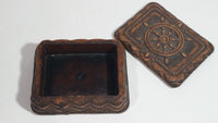 Vintage Syroco Captain Ship's Wheel Boat Brown Wood Trinket Keepsake Box Nautical Collectible